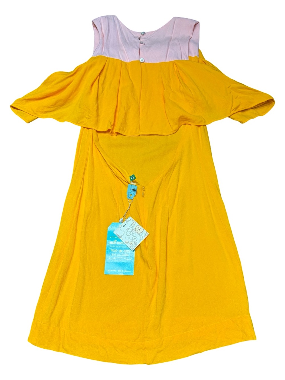 FARM Rio Brazil NWT Colorblock Ruffle Cutout Mini Dress M Yellow Pink - Picture 5 of 6